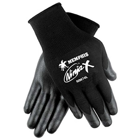 Mcr Safety Coated Gloves, Nylon, Spandex, Bi-Polymer, Black, S 1 PR N9674S